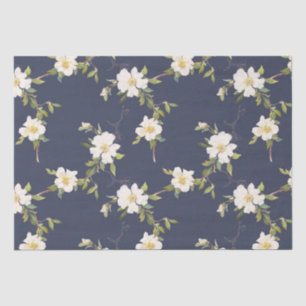 Papel De Seda Floral blanca azul marina