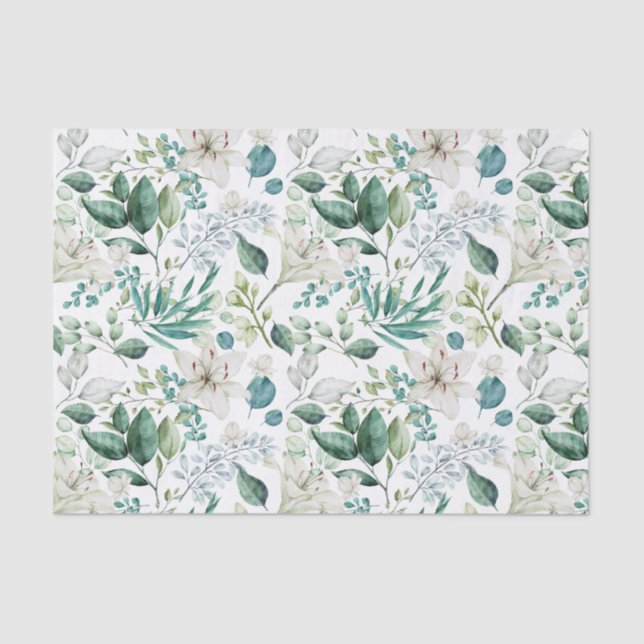 Papel De Seda Floral Blanca Verde Bodas Ducha Nupcial  (Anverso)