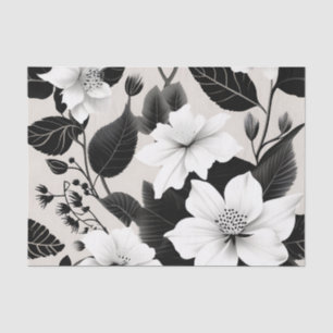 Papel De Seda Floral blanca y negra contemporánea