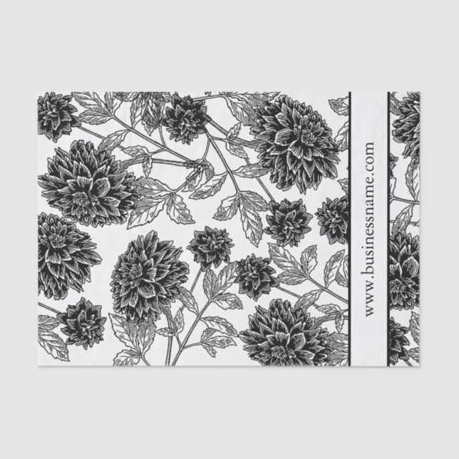 Papel De Seda Floral blanca y negra elegante (Anverso)