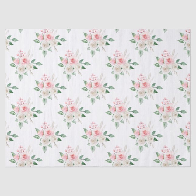 Papel de seda floral blanco melocotón romántico pa (Anverso)