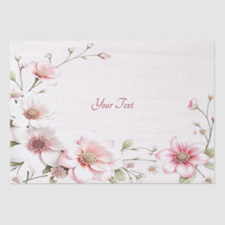 Papel de seda floral blanco rosa elegante