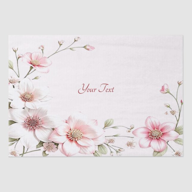 Papel de seda floral blanco rosa elegante (Anverso)