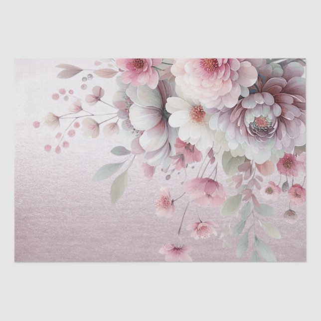 Papel de seda floral blanco rosa moderno (Anverso)