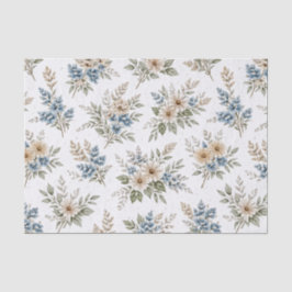 Papel De Seda Floral Blue Ivory Meadow Pattern