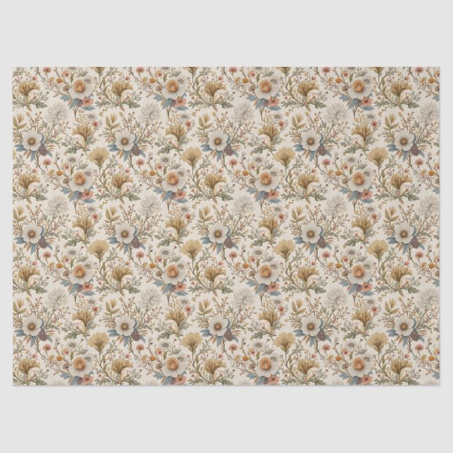 Papel De Seda Floral boho en Beige (Anverso)