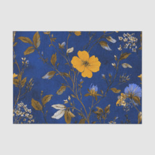 Papel De Seda Floral Boho Vintage Azul Marino Rústico