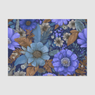 Papel De Seda Floral Boho Vintage Azul Marino Rústico