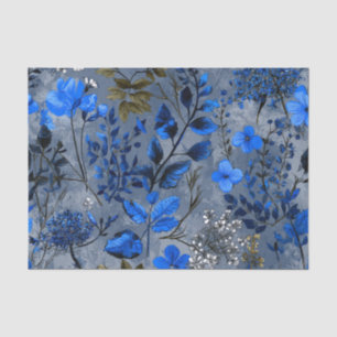Papel De Seda Floral Boho Vintage Azul Marino Rústico