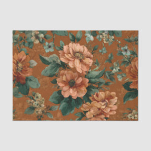 Papel De Seda Floral Boho Vintage Naranja Quemada Rústica