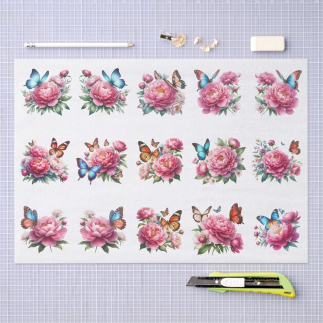 Papel De Seda Floral Butterfly Clip-Art Illustration Decoupage (Artesanía)