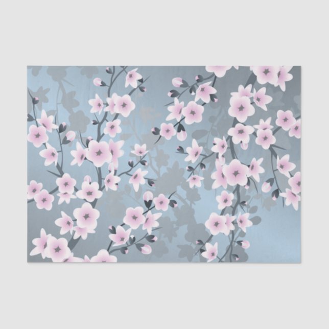 Papel De Seda Floral Cerezo Blossom Azul rosado seco (Anverso)