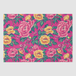 Papel De Seda Floral chinoica rosa y amarillo brillante
