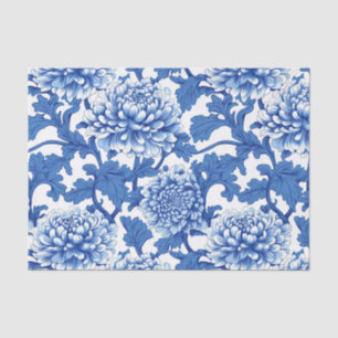 Papel De Seda Floral Chinoiserie color azul y blanco