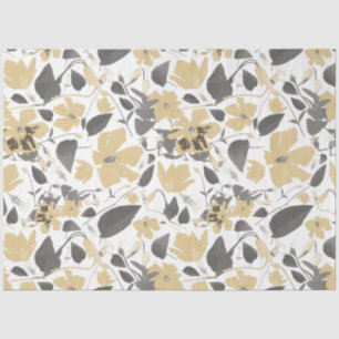 Papel De Seda Floral Clematis Watercolor Dorado Gris Negro