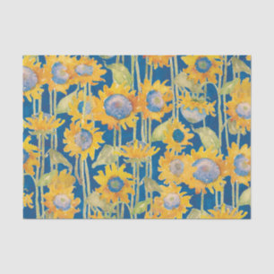 Papel De Seda Floral color agua giratoria en azul