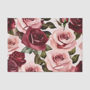 Papel De Seda Floral color de agua rosa y borgoñona