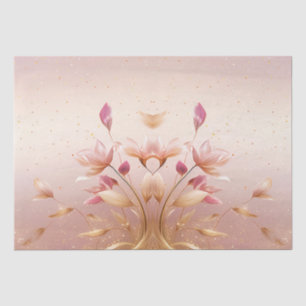 Papel de seda floral con hojas doradas rosadas