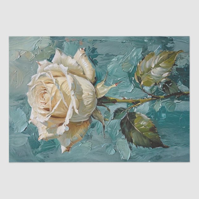 Papel de seda floral con rosa verde azulado y crem (Anverso)