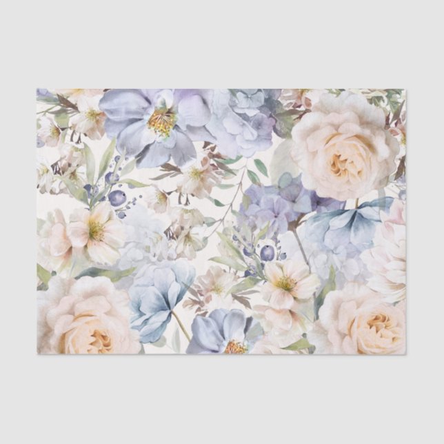 Papel De Seda Floral crema azul turbia (Anverso)