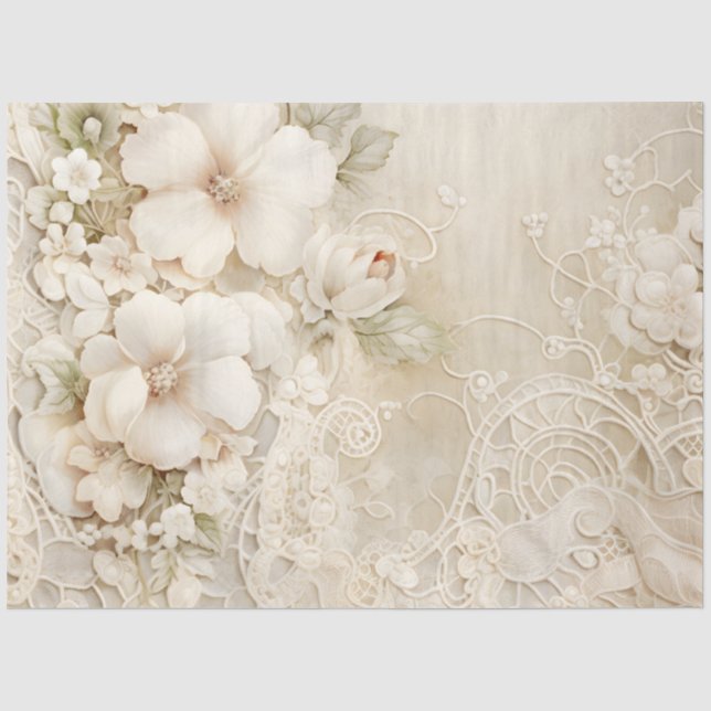 Papel de seda floral cremoso marfil para boda (Anverso)