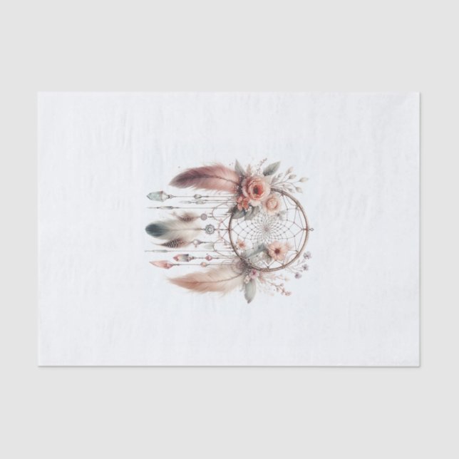 Papel De Seda Floral Cristal Feather Dreamcatcher Boho (Anverso)