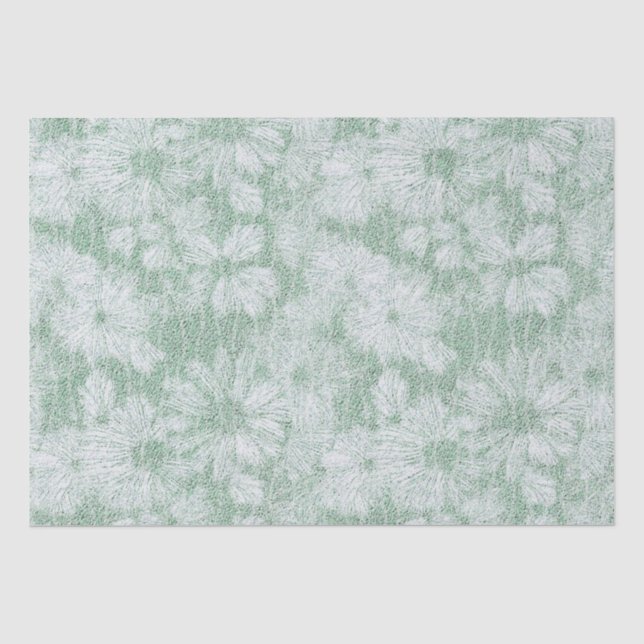 Papel De Seda Floral Daisy Terciopelo Verde Menta  (Anverso)