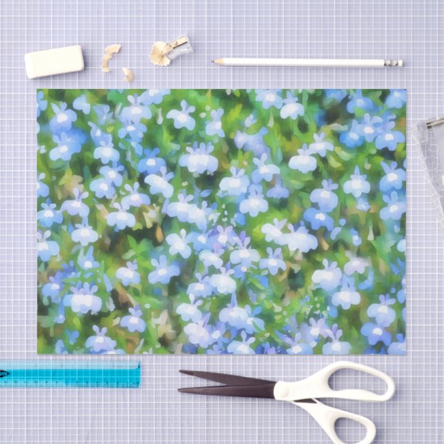 Papel de seda floral de acuarela azul (Artesanía)
