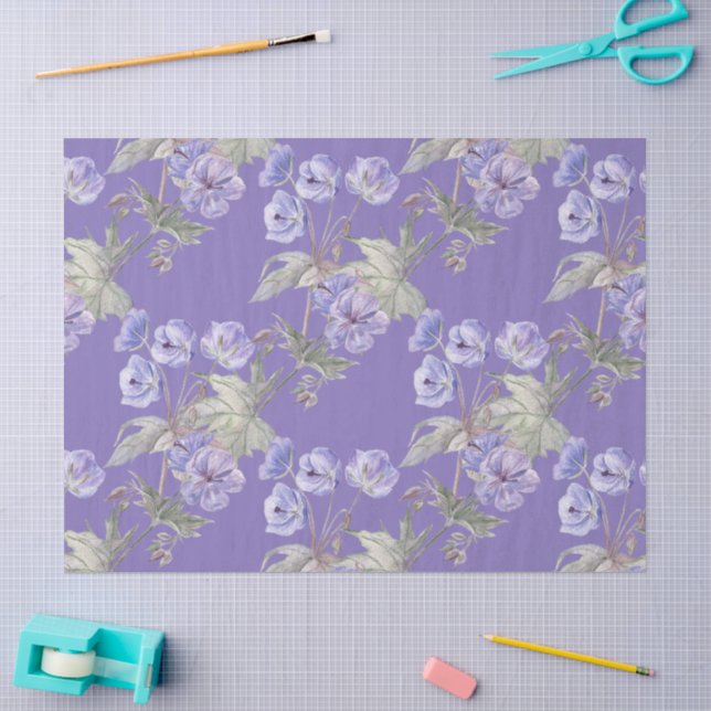 Papel de seda floral de acuarela lavanda (Artesanía)