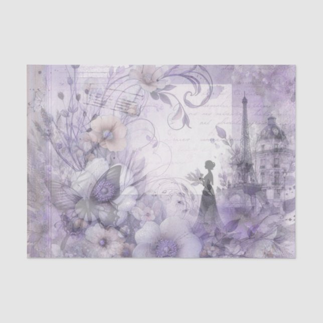 Papel de seda floral de acuarela lavanda elegante (Anverso)