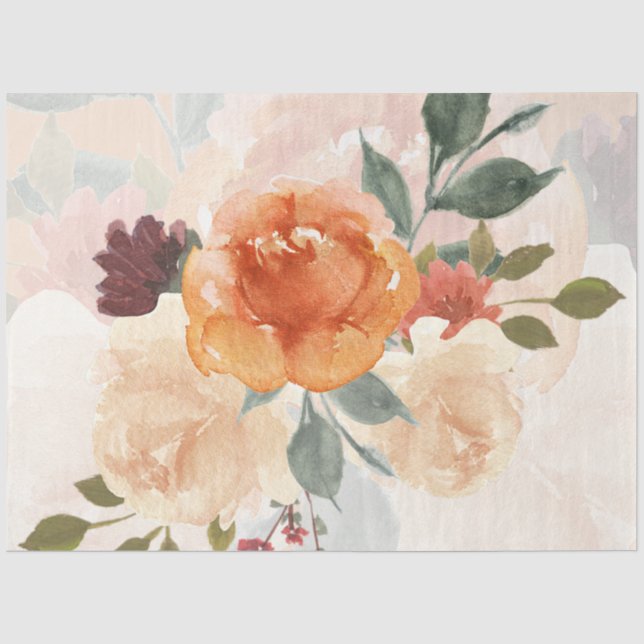 Papel De Seda Floral de acuarela otoñal naranja (Anverso)