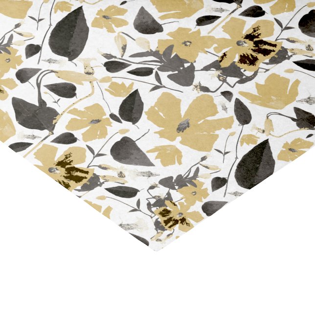 Papel De Seda Floral de acuarela pintada de gris amarillo Clemat (Clematis Yellow Gray Painted Watercolor Floral Tissue Paper from Studio Posies. )