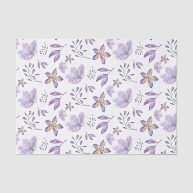 Papel de seda floral de acuarela púrpura (Anverso)