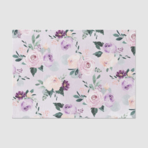Papel De Seda Floral de acuarela púrpura botánica floreciente
