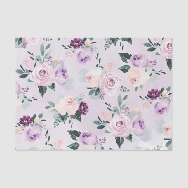Papel De Seda Floral de acuarela púrpura botánica floreciente (Anverso)