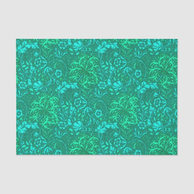 Papel De Seda Floral de algas marinas, turquesa y aqua (Anverso)