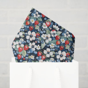 Papel De Seda Floral de arándanos y fresas