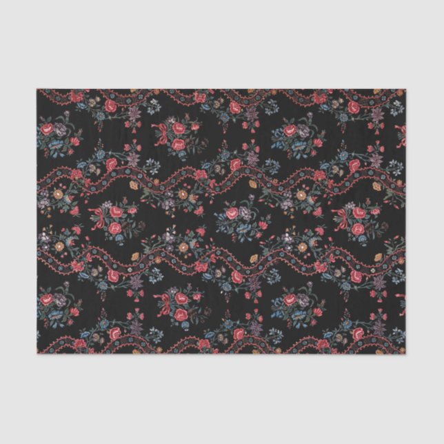 Papel De Seda Floral de Boho negro colorida (Anverso)