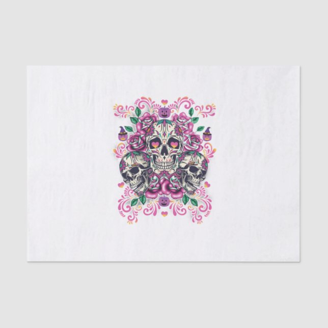 Papel De Seda Floral de calavera, acuarela de esqueleto rosa, Ha (Anverso)
