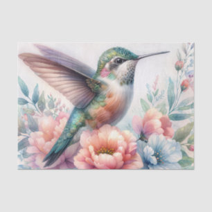 Papel de seda floral de colibrí acuarela