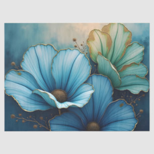 Papel De Seda Floral de cosmos verde azul