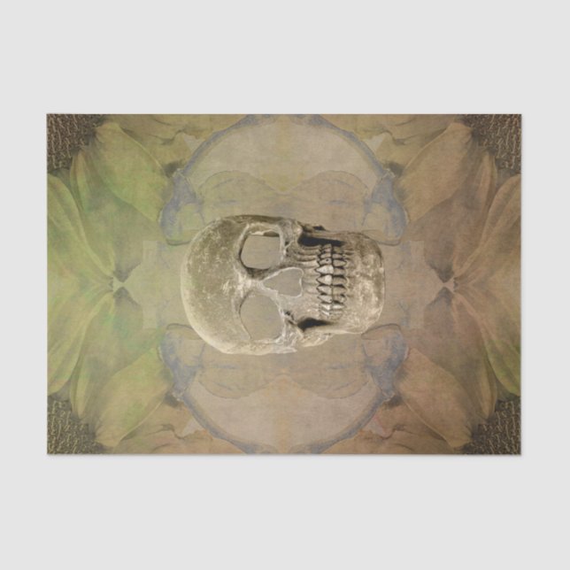 Papel De Seda Floral de cráneo gótica de oro amarillo textura vi (Anverso)