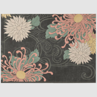 Papel De Seda Floral de crisantemo japonés vintage 2 desconchabl