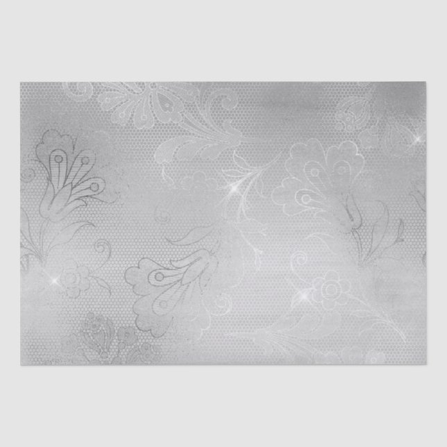 Papel De Seda Floral de encaje plateado (Anverso)
