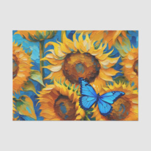 Papel De Seda Floral De Girasol Y Mariposa Vibrante
