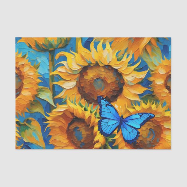 Papel De Seda Floral De Girasol Y Mariposa Vibrante (Anverso)