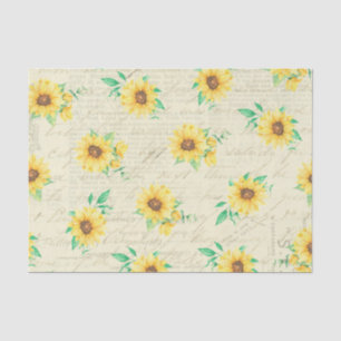 Papel De Seda Floral de girasoles vintage con cosecha de guion