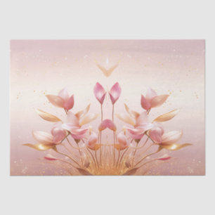 Papel de seda floral de hojas doradas rosadas