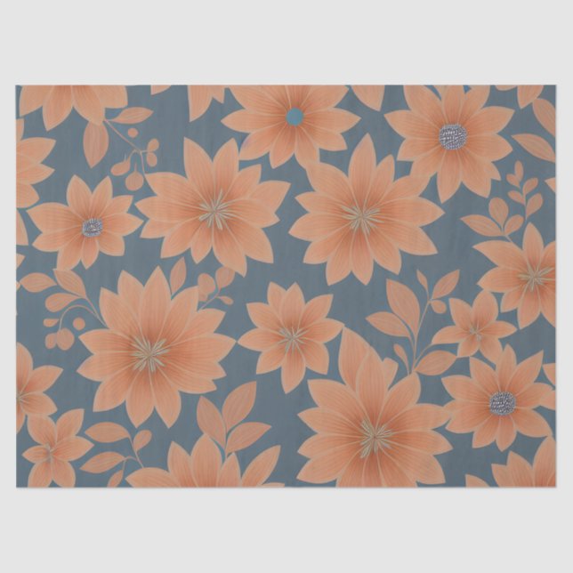 Papel De Seda Floral de los años 1950, un Naranja azul turbio re (Anverso)