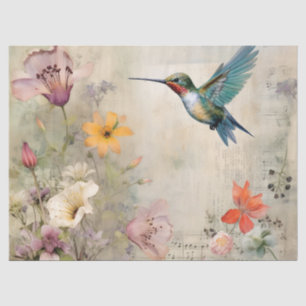 Papel De Seda Floral de música vintage Hummingbird Art